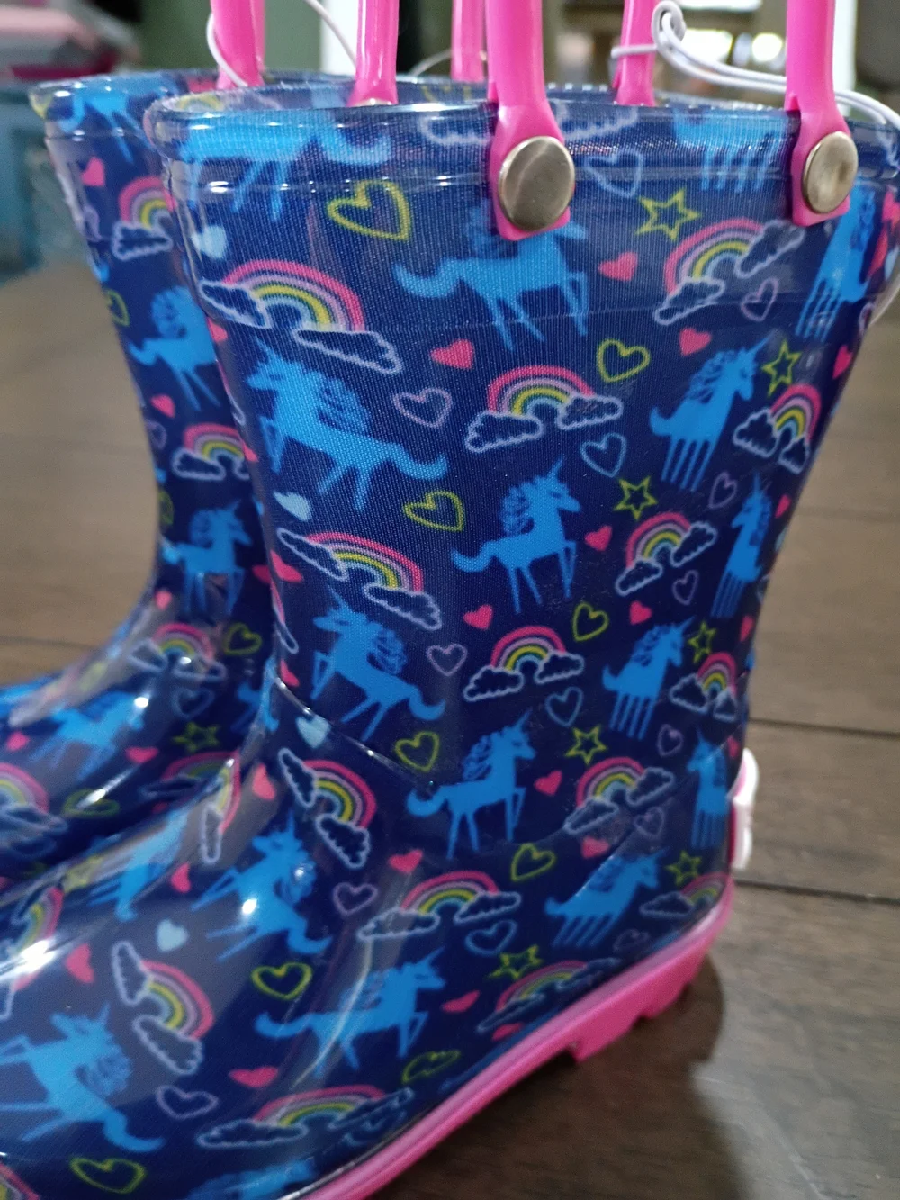 London Fog Kids Rain Boots - Navy with Pink Soles and Handles